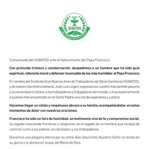 Lee más sobre el artículo Comunicado ante el fallecimiento del Papa Francisco