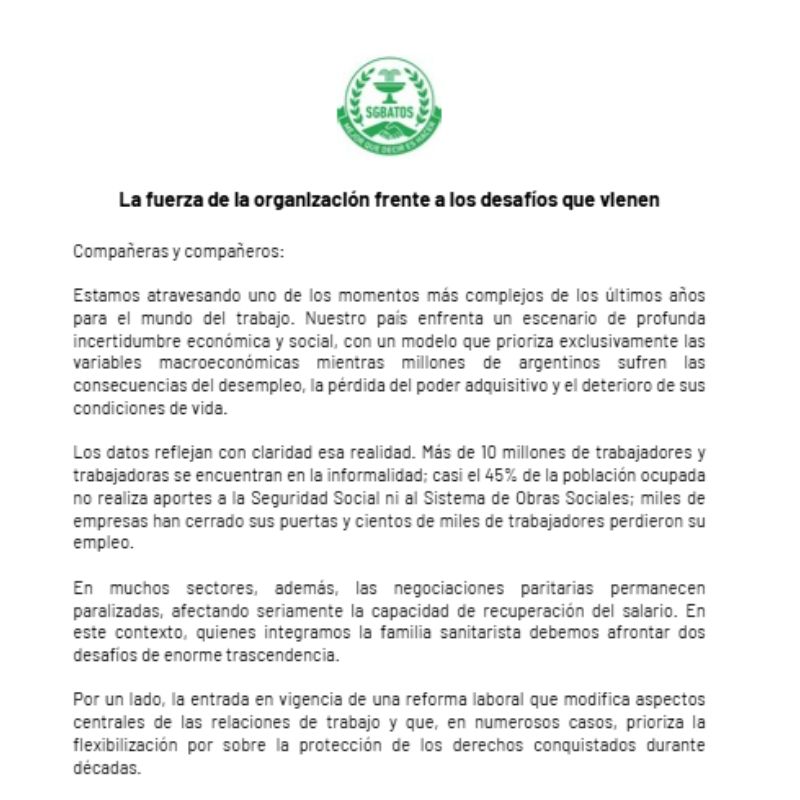Comunicado – La fuerza de la organización frente a los desafíos que vienen